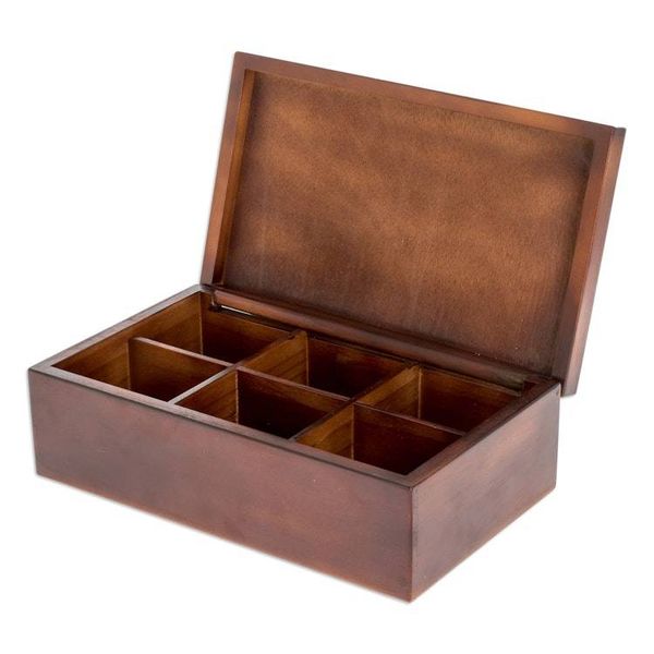 Alternate image for Handcrafted Nature-Themed Pinewood Tea Box in Brown Spring Visions