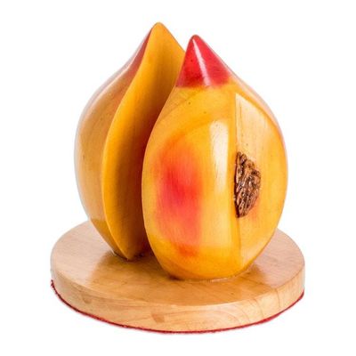 Alternate image for Guatemalan Hand-Carved Painted Wood Peach Napkin Holder Guatemalan Peach
