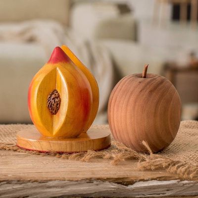 Alternate image for Guatemalan Hand-Carved Painted Wood Peach Napkin Holder Guatemalan Peach