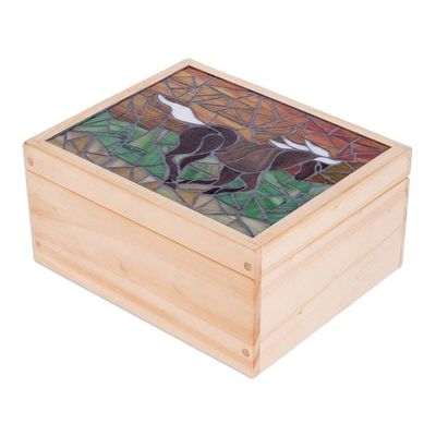 Alternate image for Handcrafted Horse Mosaic Pinewood Tea Box in White Delightful Liberty