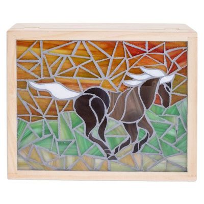 Alternate image for Handcrafted Horse Mosaic Pinewood Tea Box in White Delightful Liberty
