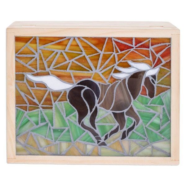 Alternate image for Handcrafted Horse Mosaic Pinewood Tea Box in White Delightful Liberty