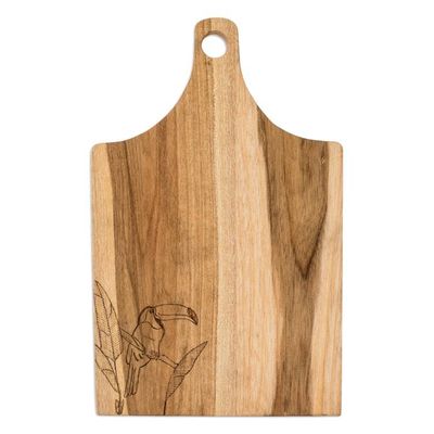 Alternate image for Handcrafted Laurel Wood Cutting Board with Toucan Engraving Toucans Delicacies
