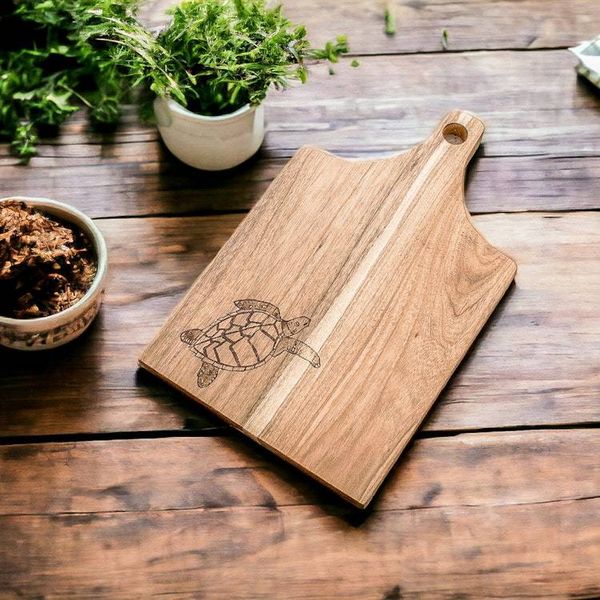 Alternate image for Handcrafted Laurel Wood Cutting Board with Turtle Engraving Turtles Delicacies