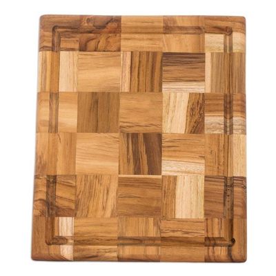 Alternate image for Rectangular Mosaic Teak Wood Cutting Board from Guatemala Grid Union
