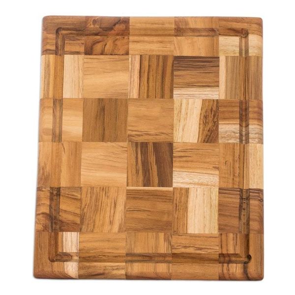 Alternate image for Rectangular Mosaic Teak Wood Cutting Board from Guatemala Grid Union