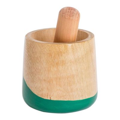 Alternate image for Dip Painted Hand Carved Wood Mortar Spicy Green