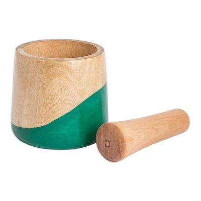 Alternate image for Dip Painted Hand Carved Wood Mortar Spicy Green