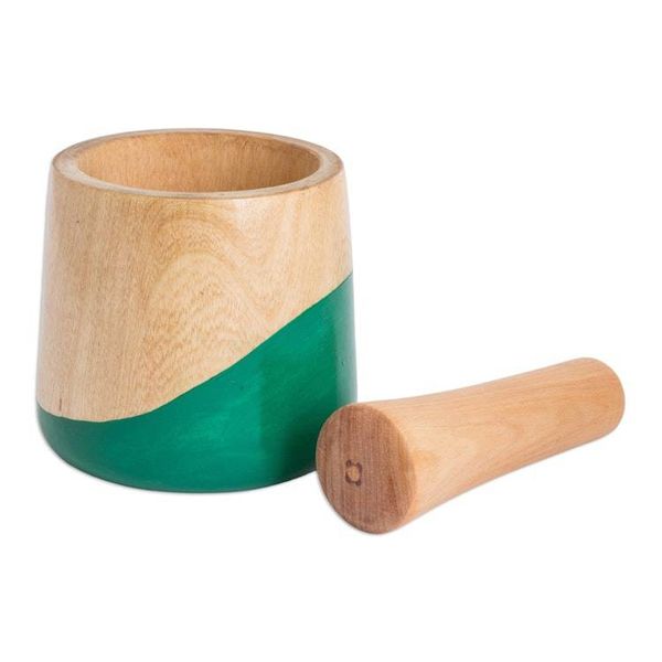 Alternate image for Dip Painted Hand Carved Wood Mortar Spicy Green