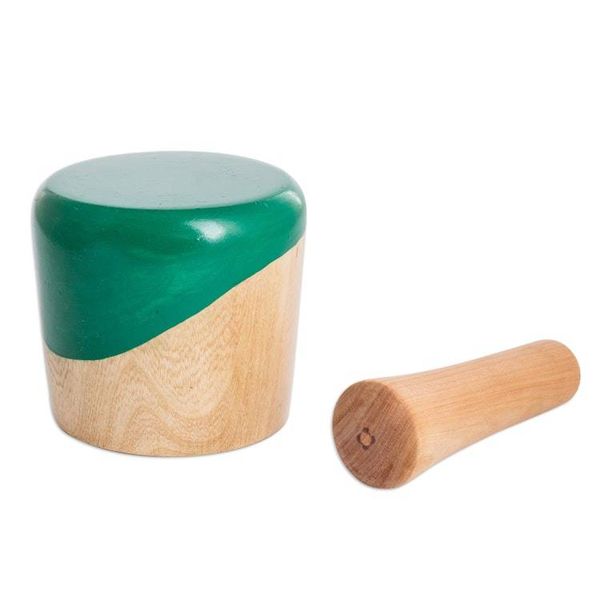 Alternate image for Dip Painted Hand Carved Wood Mortar Spicy Green