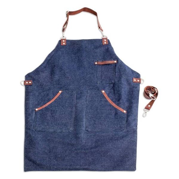Alternate image for Adjustable Leather-Accented Blue Canvas Apron Culinarily Dapper