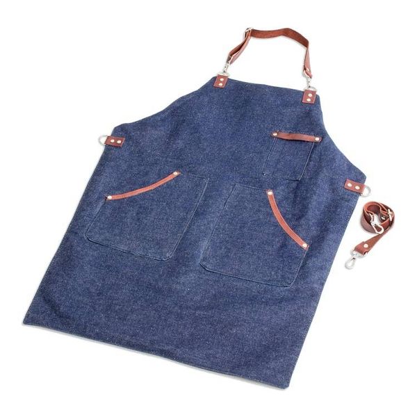 Alternate image for Adjustable Leather-Accented Blue Canvas Apron Culinarily Dapper