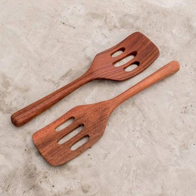 Alternate image for Handmade Wood Slotted Spatulas Pair Guatemalan Fry Up