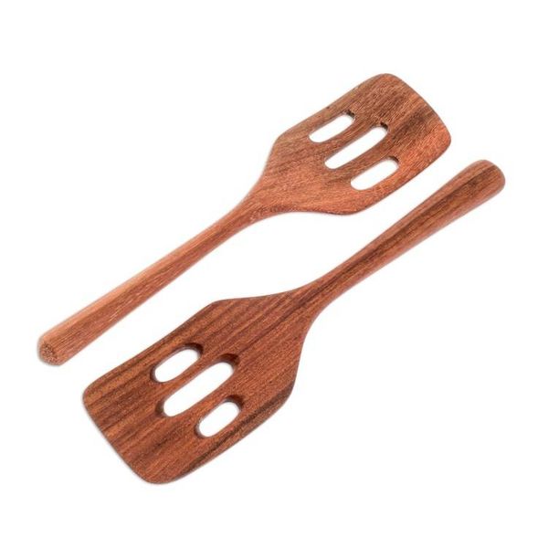 Alternate image for Handmade Wood Slotted Spatulas Pair Guatemalan Fry Up