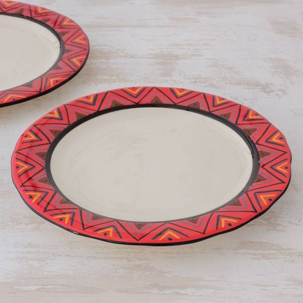 Alternate image for Hand Crafted Ceramic Dinner Plates With Maya Design Tazumal