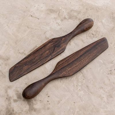 Alternate image for Collectible Wood Serving Utensil Kitchen Accessory Pair Guatemalan Fry Up
