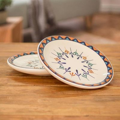 Alternate image for Two Off-White Ceramic Luncheon Plates with Geometric Design Antigua Breeze