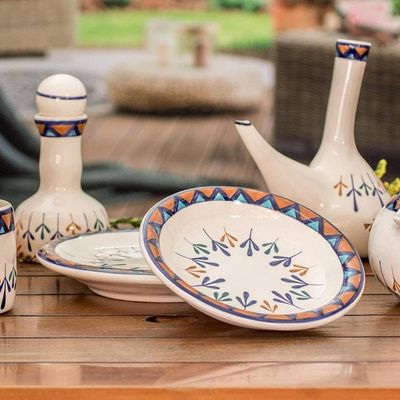Alternate image for Two Off-White Ceramic Luncheon Plates with Geometric Design Antigua Breeze