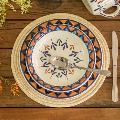 Alternate image for Two Off-White Ceramic Luncheon Plates with Geometric Design Antigua Breeze