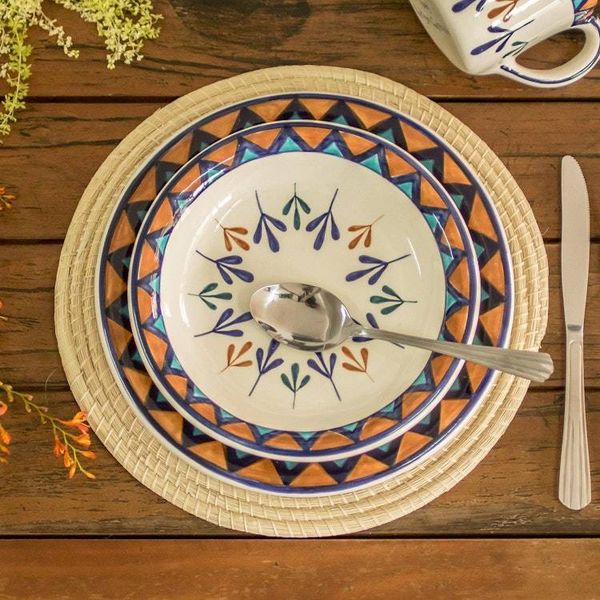 Alternate image for Two Off-White Ceramic Luncheon Plates with Geometric Design Antigua Breeze