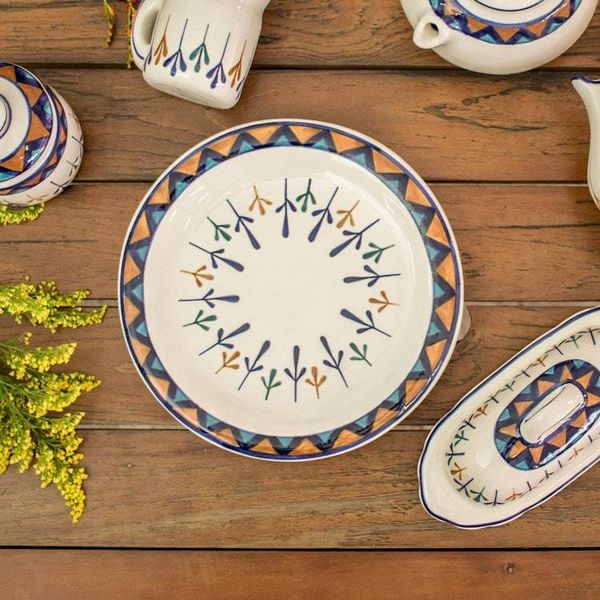 Alternate image for Two Off-White Ceramic Luncheon Plates with Geometric Design Antigua Breeze