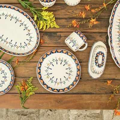Alternate image for Two Off-White Ceramic Luncheon Plates with Geometric Design Antigua Breeze