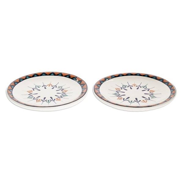 Alternate image for Two Off-White Ceramic Luncheon Plates with Geometric Design Antigua Breeze