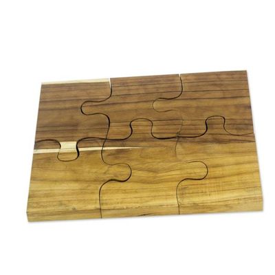 Alternate image for Six Interlocking Eco-Friendly Teak Wood Trivets Puzzle