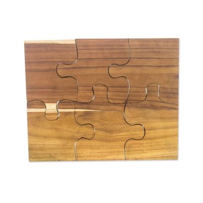 Alternate image for Six Interlocking Eco-Friendly Teak Wood Trivets Puzzle