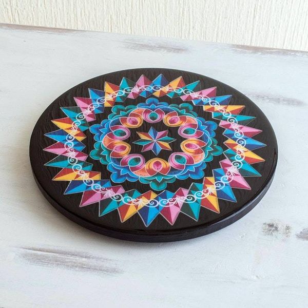 Alternate image for Artisan Crafted Round Wood Trivet Costa Rican Mandala in Black
