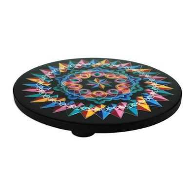Alternate image for Artisan Crafted Round Wood Trivet Costa Rican Mandala in Black