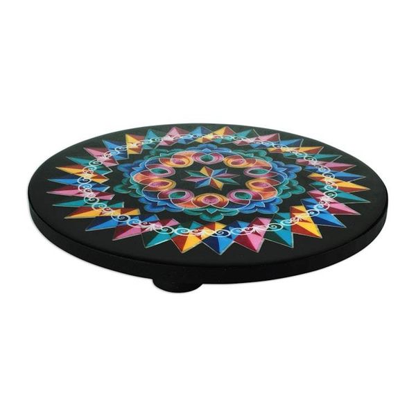 Alternate image for Artisan Crafted Round Wood Trivet Costa Rican Mandala in Black