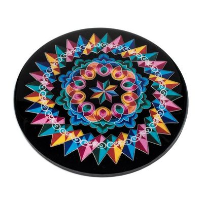 Alternate image for Artisan Crafted Round Wood Trivet Costa Rican Mandala in Black