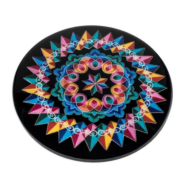 Alternate image for Artisan Crafted Round Wood Trivet Costa Rican Mandala in Black