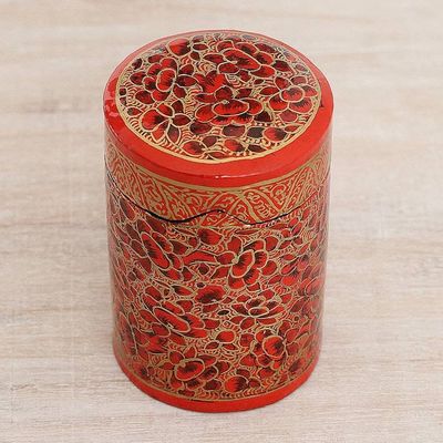 Alternate image for Hand-Painted Red and Gold Floral Wood Toothpick Holder Red Floral Beauty