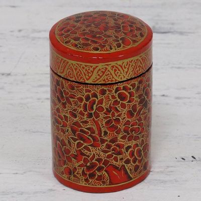 Alternate image for Hand-Painted Red and Gold Floral Wood Toothpick Holder Red Floral Beauty