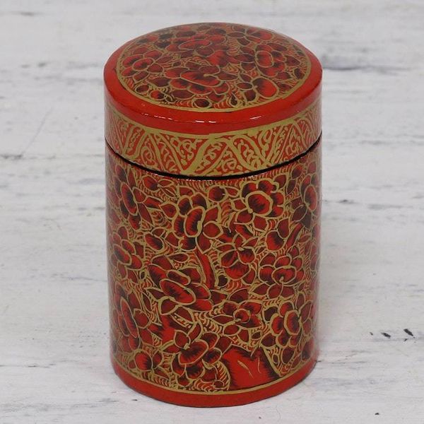 Alternate image for Hand-Painted Red and Gold Floral Wood Toothpick Holder Red Floral Beauty