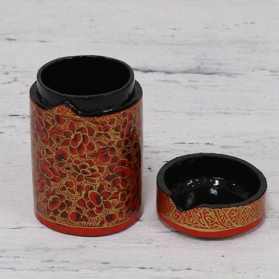 Alternate image for Hand-Painted Red and Gold Floral Wood Toothpick Holder Red Floral Beauty