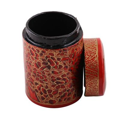 Alternate image for Hand-Painted Red and Gold Floral Wood Toothpick Holder Red Floral Beauty