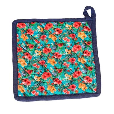 Alternate image for Set of 3 Floral Turquoise Cotton Apron and Kitchen Utensils Floral Flavors