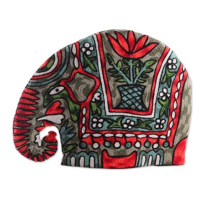 Alternate image for Indian Chain Stitched 100 Wool and Cotton Elephant Tea Cozy Marching Elephant in Orange