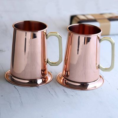 Primary image for High Shine Copper Drinking Mugs with Gold Handles Pair Morning Shine