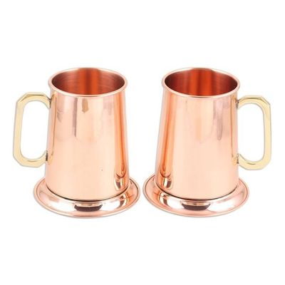 Alternate image for High Shine Copper Drinking Mugs with Gold Handles Pair Morning Shine