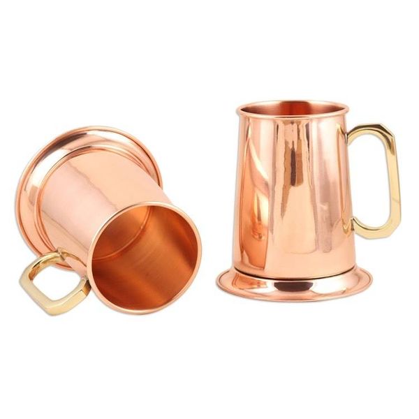 Alternate image for High Shine Copper Drinking Mugs with Gold Handles Pair Morning Shine