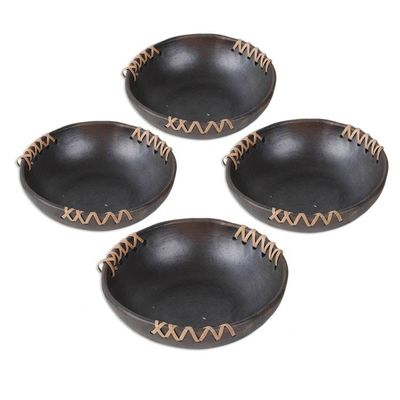 Alternate image for Set of 4 Handcrafted Round Black Ceramic Bowls Classic Saga