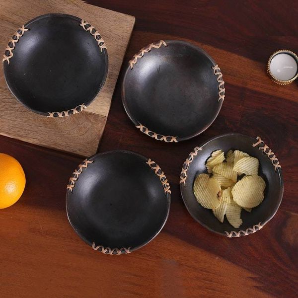 Alternate image for Set of 4 Handcrafted Round Black Ceramic Bowls Classic Saga