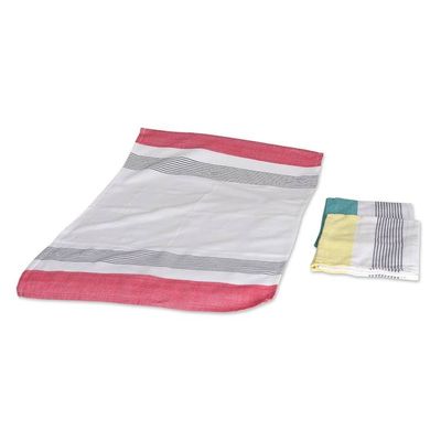 Alternate image for Set of 3 Teal, Red and Yellow Striped Cotton Dish Towels Stripes of Elegance