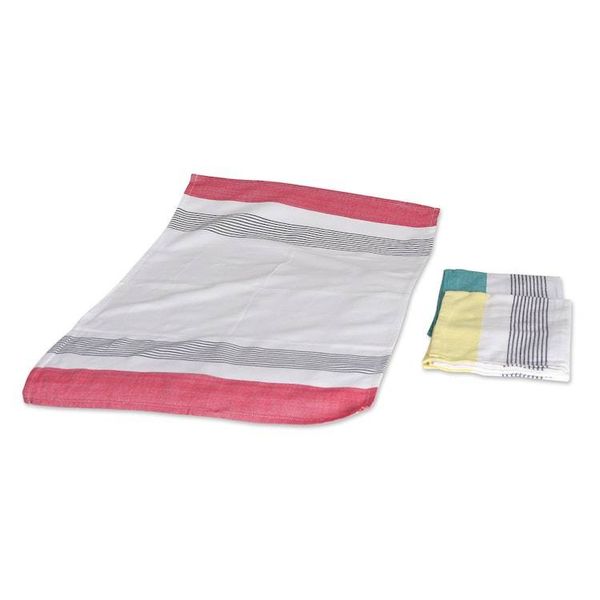 Alternate image for Set of 3 Teal, Red and Yellow Striped Cotton Dish Towels Stripes of Elegance