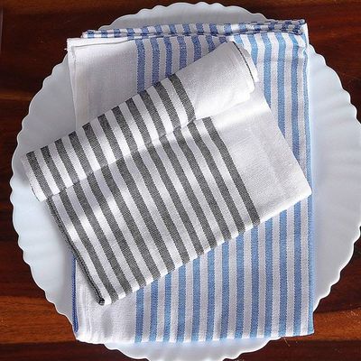 Alternate image for Set of 2 Handwoven Black and Blue Striped Cotton Dish Towels Serene Taste