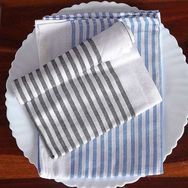 Alternate image for Set of 2 Handwoven Black and Blue Striped Cotton Dish Towels Serene Taste